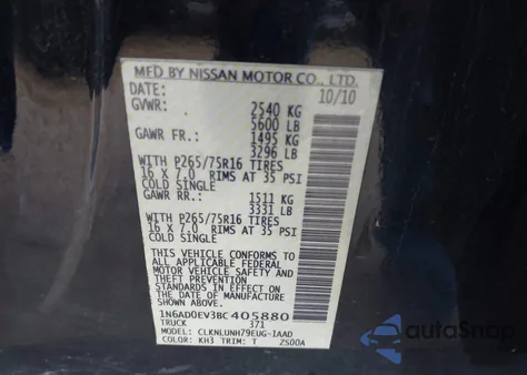 2011 Nissan Frontier Pro-4X from USA, damaged, VIN 1N6AD0EV3BC405880